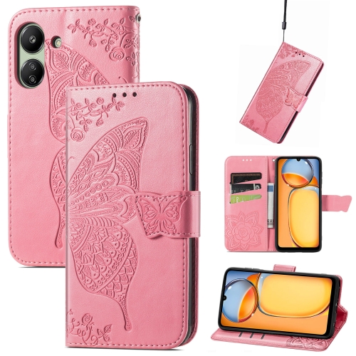 

For Xiaomi Redmi 13C Butterfly Love Flower Embossed Leather Phone Case(Pink)