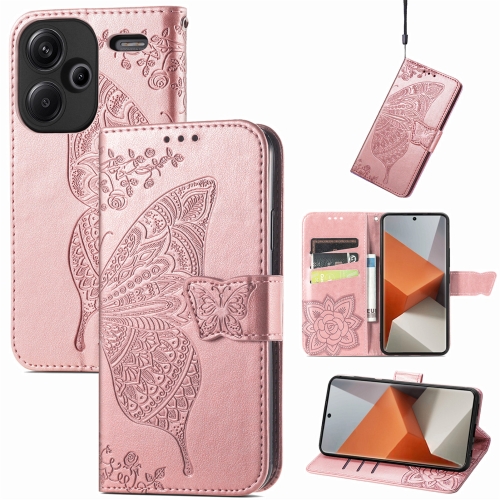 

For Xiaomi Redmi Note 13 Pro+ Butterfly Love Flower Embossed Leather Phone Case(Rose Gold)
