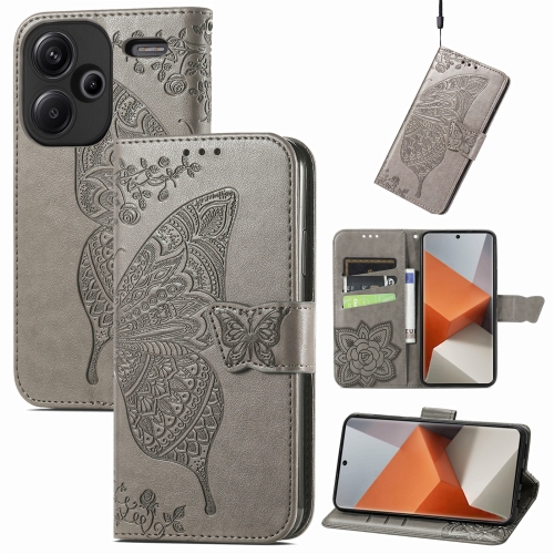 

For Xiaomi Redmi Note 13 Pro+ Butterfly Love Flower Embossed Leather Phone Case(Grey)