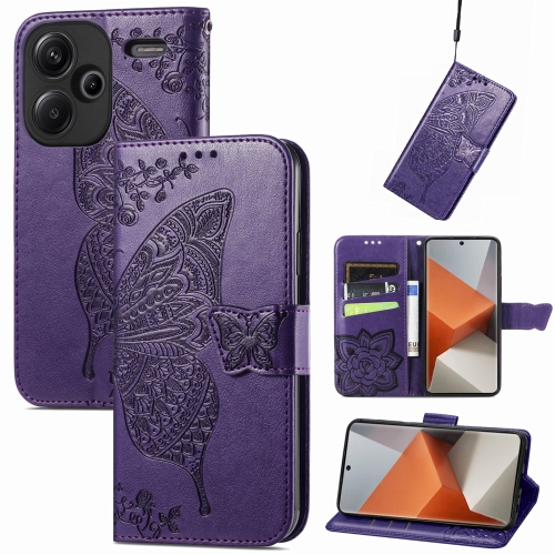 

For Xiaomi Redmi Note 13 Pro+ Butterfly Love Flower Embossed Leather Phone Case(Dark Purple)