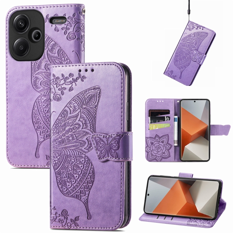 

For Xiaomi Redmi Note 13 Pro+ Butterfly Love Flower Embossed Leather Phone Case(Purple)