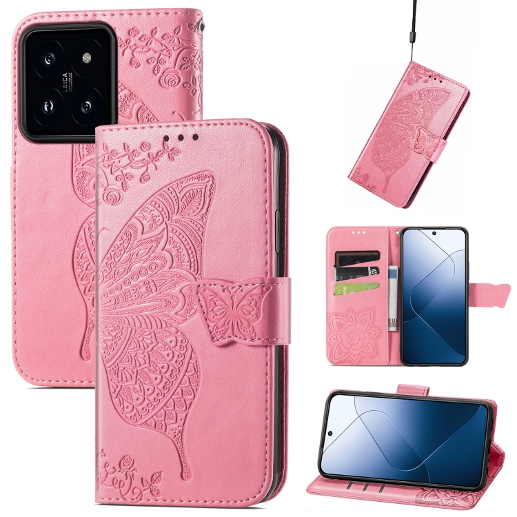 

For Xiaomi 14 Butterfly Love Flower Embossed Leather Phone Case(Pink)