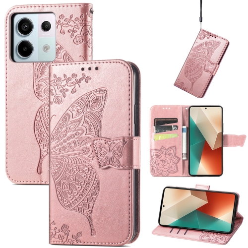 

For Xiaomi Redmi Note 13 Pro Butterfly Love Flower Embossed Leather Phone Case(Rose Gold)