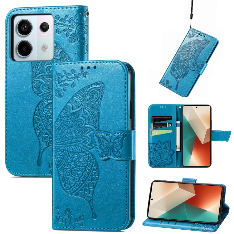 

For Xiaomi Redmi Note 13 Pro Butterfly Love Flower Embossed Leather Phone Case(Blue)