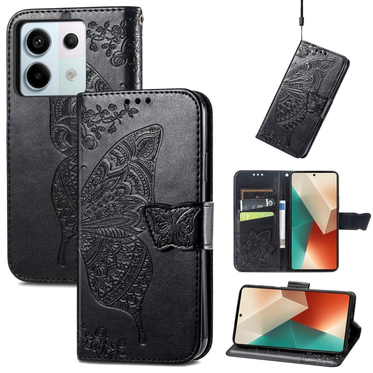 

For Xiaomi Redmi Note 13 Pro Butterfly Love Flower Embossed Leather Phone Case(Black)