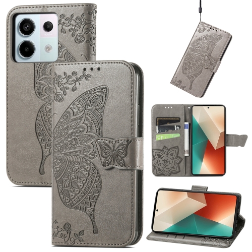 

For Xiaomi Redmi Note 13 Pro Butterfly Love Flower Embossed Leather Phone Case(Grey)