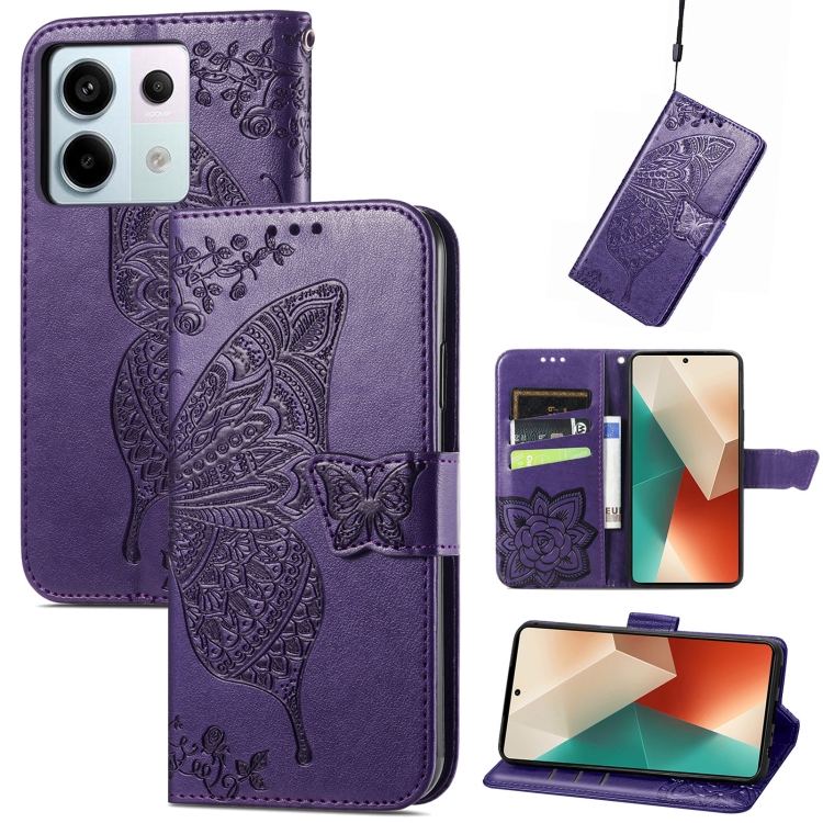 

For Xiaomi Redmi Note 13 Pro Butterfly Love Flower Embossed Leather Phone Case(Dark Purple)