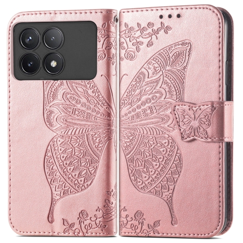 

For Xiaomi Redmi K70 Butterfly Love Flower Embossed Leather Phone Case(Rose Gold)