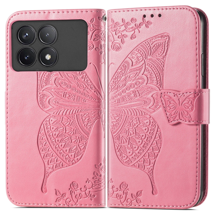 

For Xiaomi Redmi K70 Butterfly Love Flower Embossed Leather Phone Case(Pink)