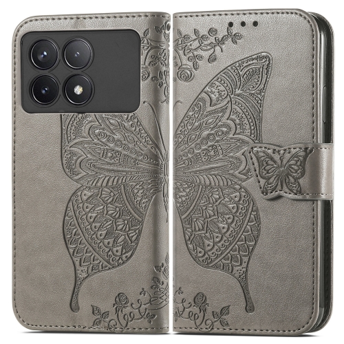 

For Xiaomi Redmi K70 Butterfly Love Flower Embossed Leather Phone Case(Grey)