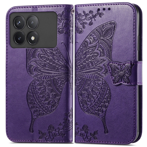 

For Xiaomi Redmi K70 Butterfly Love Flower Embossed Leather Phone Case(Dark Purple)