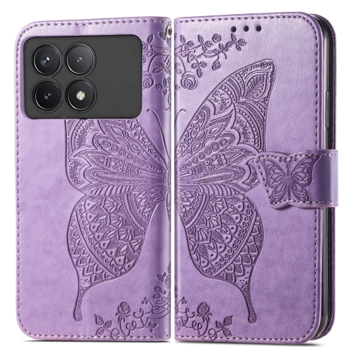 

For Xiaomi Redmi K70 Butterfly Love Flower Embossed Leather Phone Case(Purple)