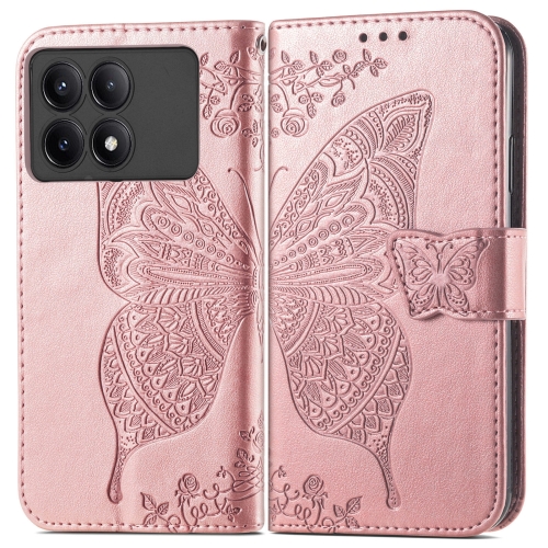 

For Xiaomi Redmi K70E Butterfly Love Flower Embossed Leather Phone Case(Rose Gold)