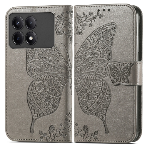 

For Xiaomi Redmi K70E Butterfly Love Flower Embossed Leather Phone Case(Grey)
