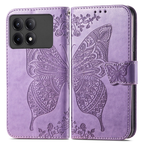 

For Xiaomi Redmi K70E Butterfly Love Flower Embossed Leather Phone Case(Purple)