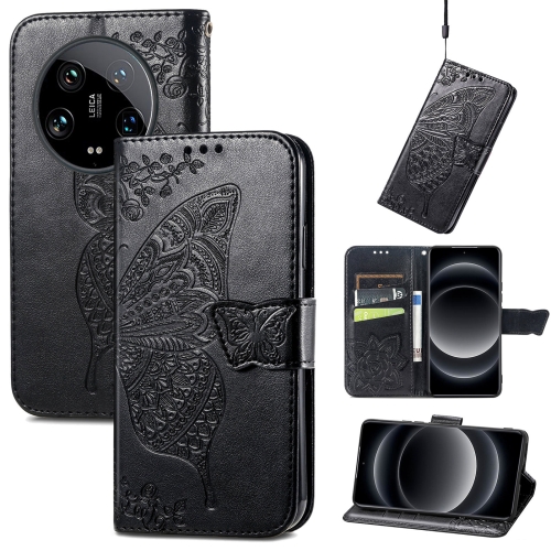 

For Xiaomi 14 Ultra Butterfly Love Flower Embossed Leather Phone Case(Black)