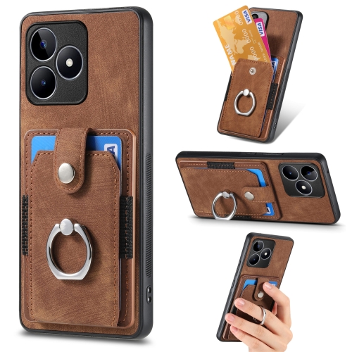 

For Realme C35 4G Retro Skin-feel Ring Card Wallet Phone Case(Brown)