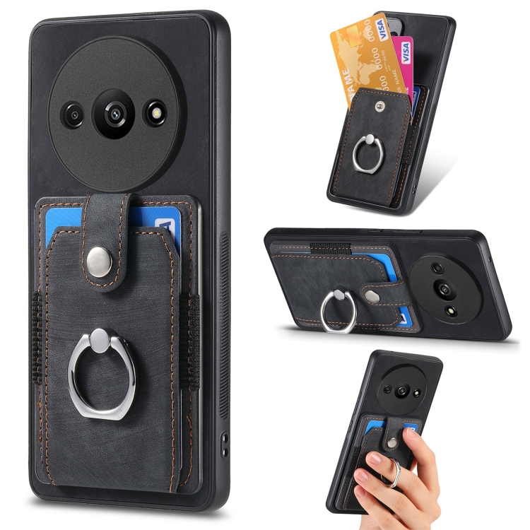 

For Xiaomi Redmi A3 Retro Skin-feel Ring Card Wallet Phone Case(Black)