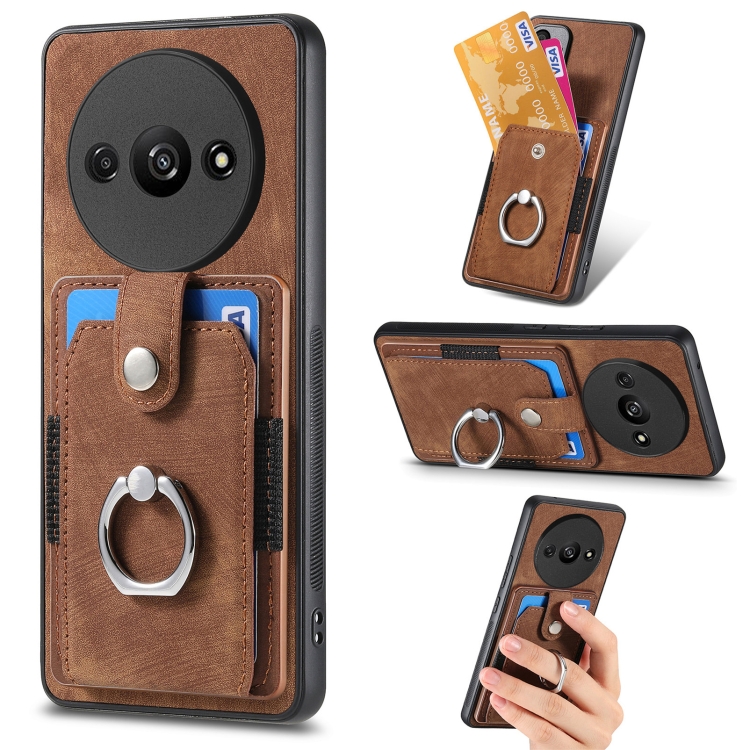 

For Xiaomi Redmi A3 Retro Skin-feel Ring Card Wallet Phone Case(Brown)