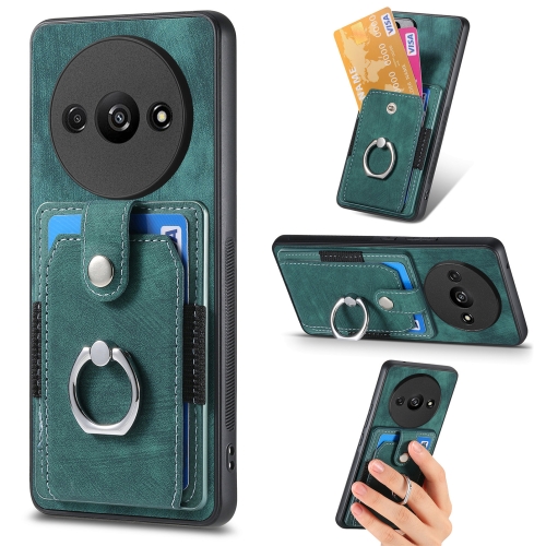 

For Xiaomi Redmi A3 Retro Skin-feel Ring Card Wallet Phone Case(Green)