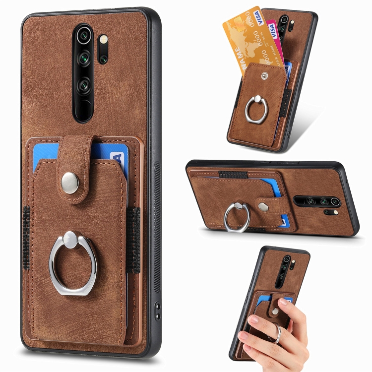 

For Xiaomi Redmi Note 8 Pro Retro Skin-feel Ring Card Wallet Phone Case(Brown)