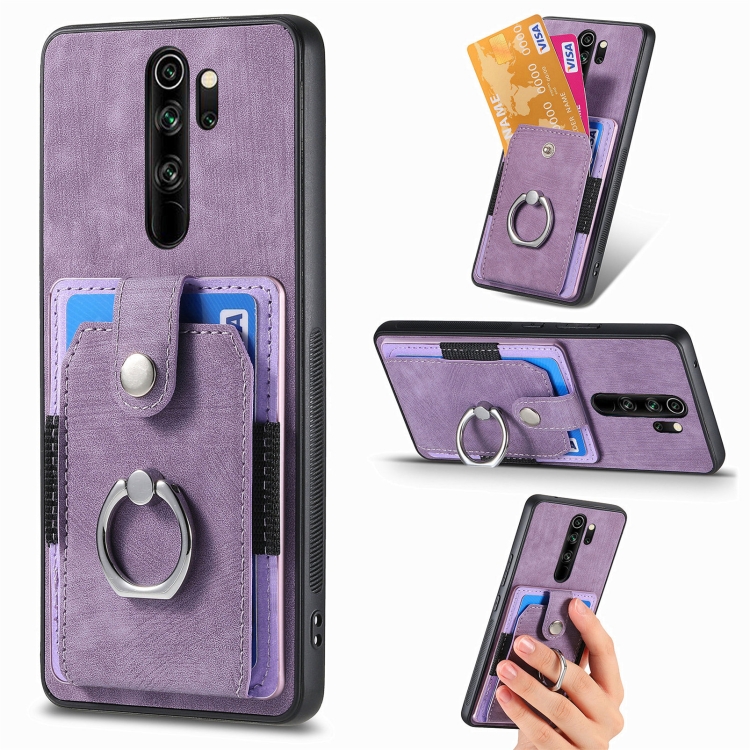 

For Xiaomi Redmi Note 8 Pro Retro Skin-feel Ring Card Wallet Phone Case(Purple)