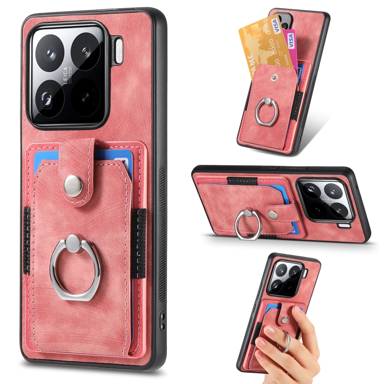 

For Xiaomi 15 Retro Skin-feel Ring Card Wallet Phone Case(Pink)