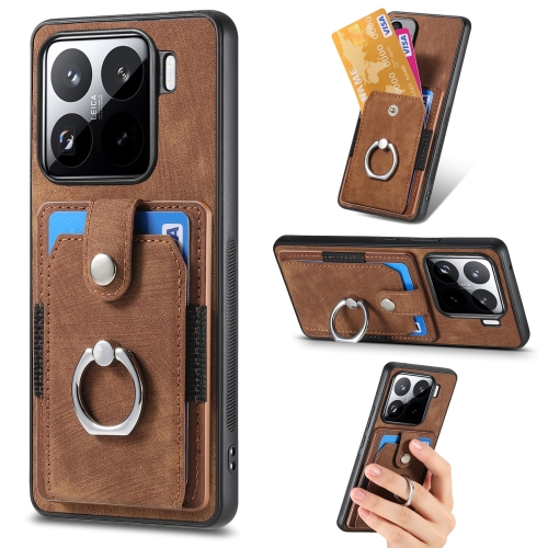 

For Xiaomi 15 Pro Retro Skin-feel Ring Card Wallet Phone Case(Brown)
