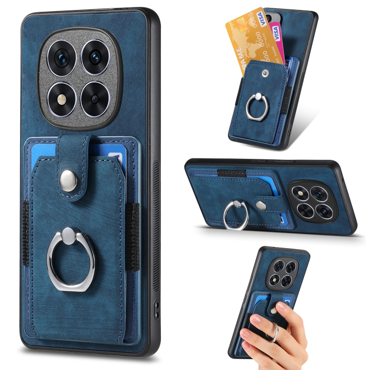 

ForXiaomi Redmi Note 14 Pro+ 5G Retro Skin-feel Ring Card Wallet Phone Case(Blue)