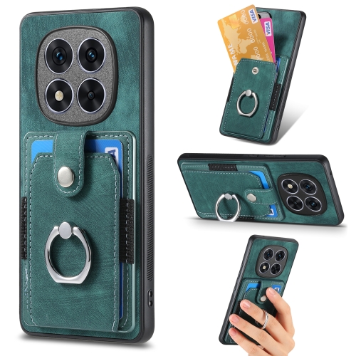 

ForXiaomi Redmi Note 14 Pro+ 5G Retro Skin-feel Ring Card Wallet Phone Case(Green)