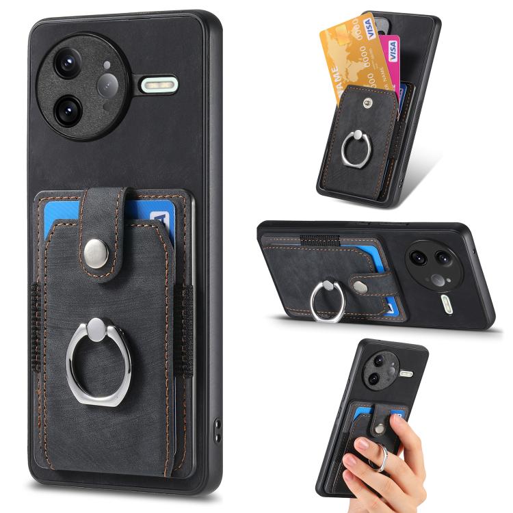 

For Redmi K80 Pro / Poco F7 Ultra Retro Skin-feel Ring Card Wallet Phone Case(Black)