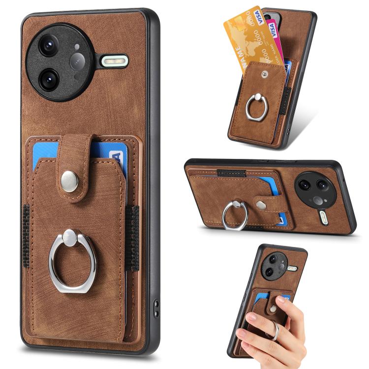 

For Redmi K80 Pro / Poco F7 Ultra Retro Skin-feel Ring Card Wallet Phone Case(Brown)