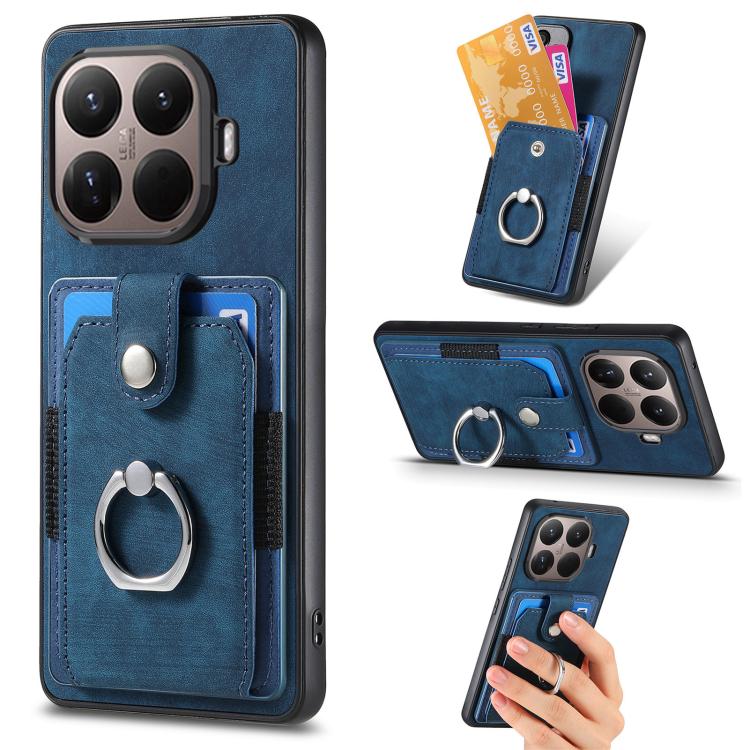

For Xiaomi 15T Pro Retro Skin-feel Ring Card Wallet Phone Case(Blue)