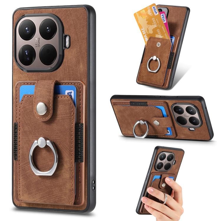 

For Xiaomi 15T Pro Retro Skin-feel Ring Card Wallet Phone Case(Brown)