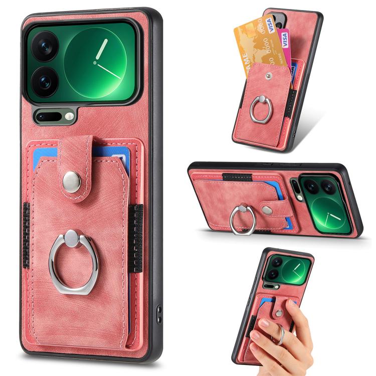 

For Xiaomi 17 Pro Retro Skin-feel Ring Card Wallet Phone Case(Pink)