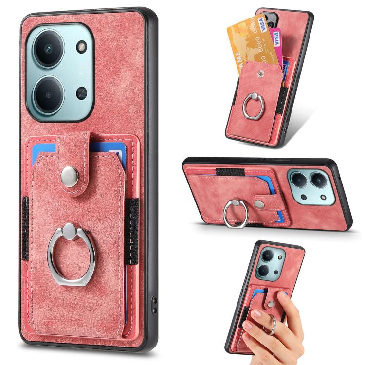 

For Redmi 15C 5G / 4G Glodal 171mm Retro Skin-feel Ring Card Wallet Phone Case(Pink)