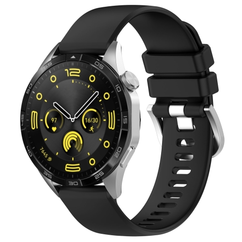 

For Huawei Watch GT4 46mm 22mm Liquid Glossy Silver Buckle Silicone Watch Band(Black)