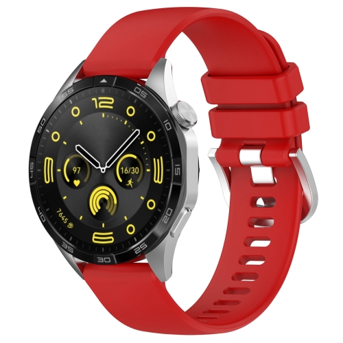Para Huawei Watch GT4 46 mm 22 mm Correa de reloj de silicona con hebilla  plateada