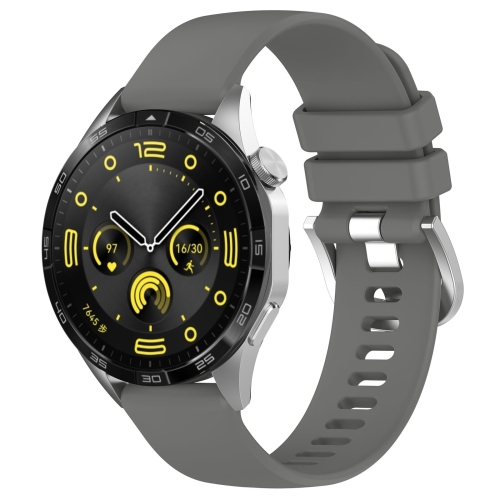 

For Huawei Watch GT4 46mm 22mm Liquid Glossy Silver Buckle Silicone Watch Band(Dark Gray)