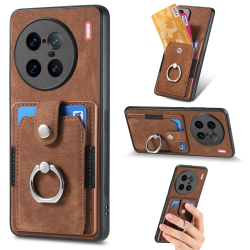 

For vivo X90 Pro+ Retro Skin-feel Ring Card Wallet Phone Case(Brown)