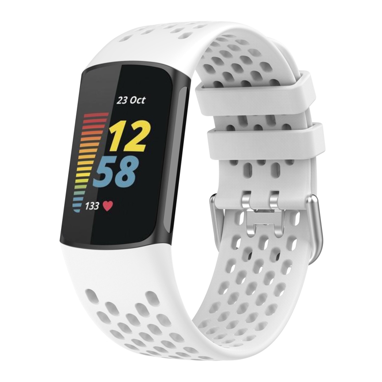 

For Fitbit Charge 6 Solid Color Breathable Sports Silicone Watch Band(White)
