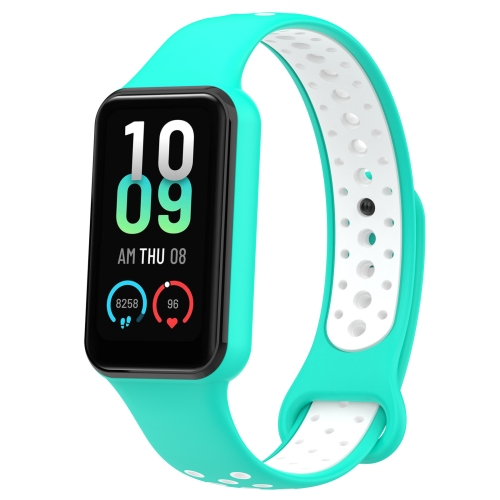 For Xiaomi Smart Band 8 Active Dual Color Breathable Sports Silicone Watch Band(Cyan White) for redmi watch 4 stitching dual color silicone watch band red green