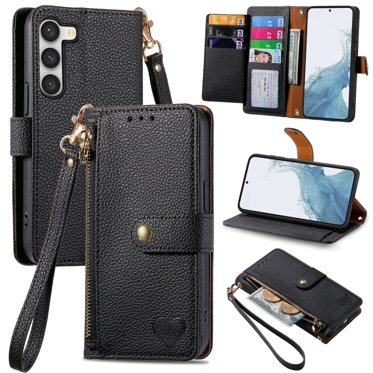 

For Samsung Galaxy S23 5G Love Zipper Lanyard Leather Phone Case(Black)