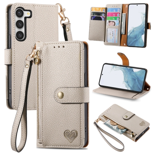 

For Samsung Galaxy S23 5G Love Zipper Lanyard Leather Phone Case(White)