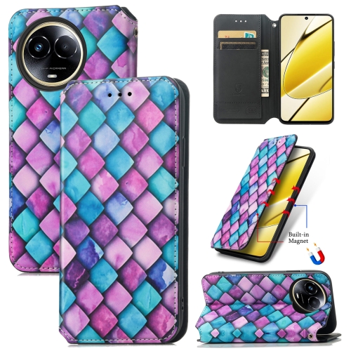 

For Realme 11 5G Global CaseNeo Colorful Magnetic Leather Phone Case(Purple Scales)