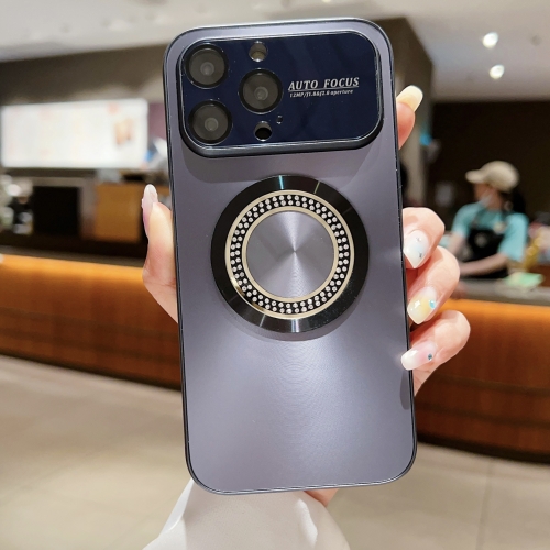 

For iPhone 15 Pro Large Window Diamond Magnifier Magnetic Phone Case(Black)