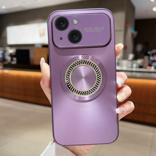 

For iPhone 15 Plus Large Window Diamond Magnifier Magnetic Phone Case(Purple)