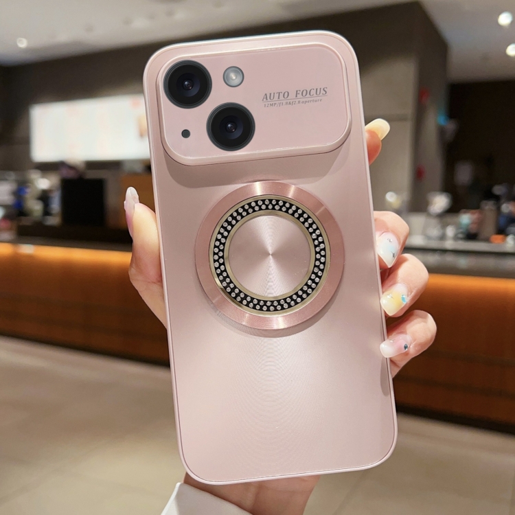 

For iPhone 14 Plus Large Window Diamond Magnifier Magnetic Phone Case(Pink)
