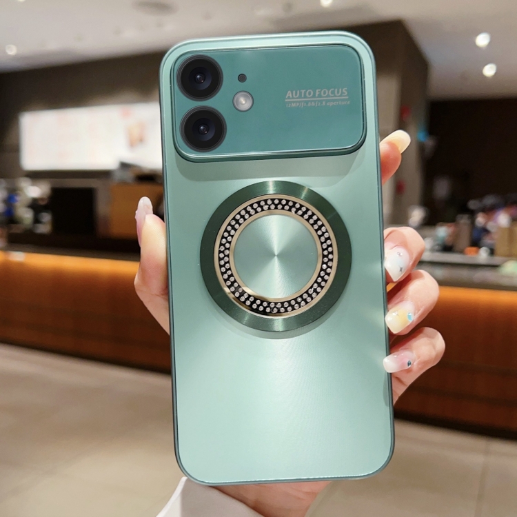 

For iPhone 12 Large Window Diamond Magnifier Magnetic Phone Case(Green)