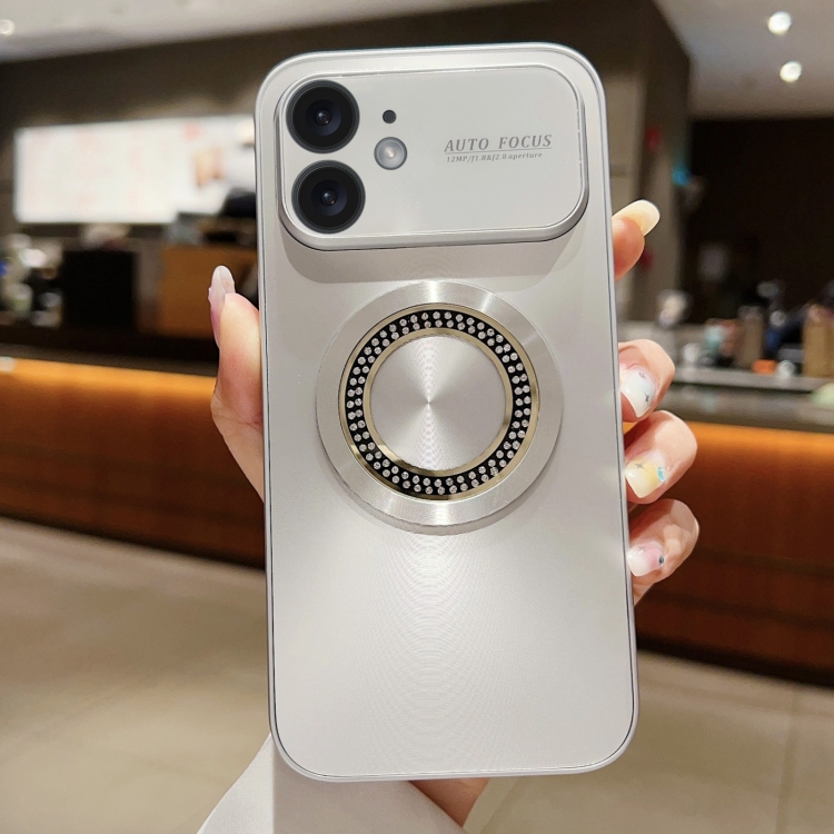 

For iPhone 12 Large Window Diamond Magnifier Magnetic Phone Case(Silver)
